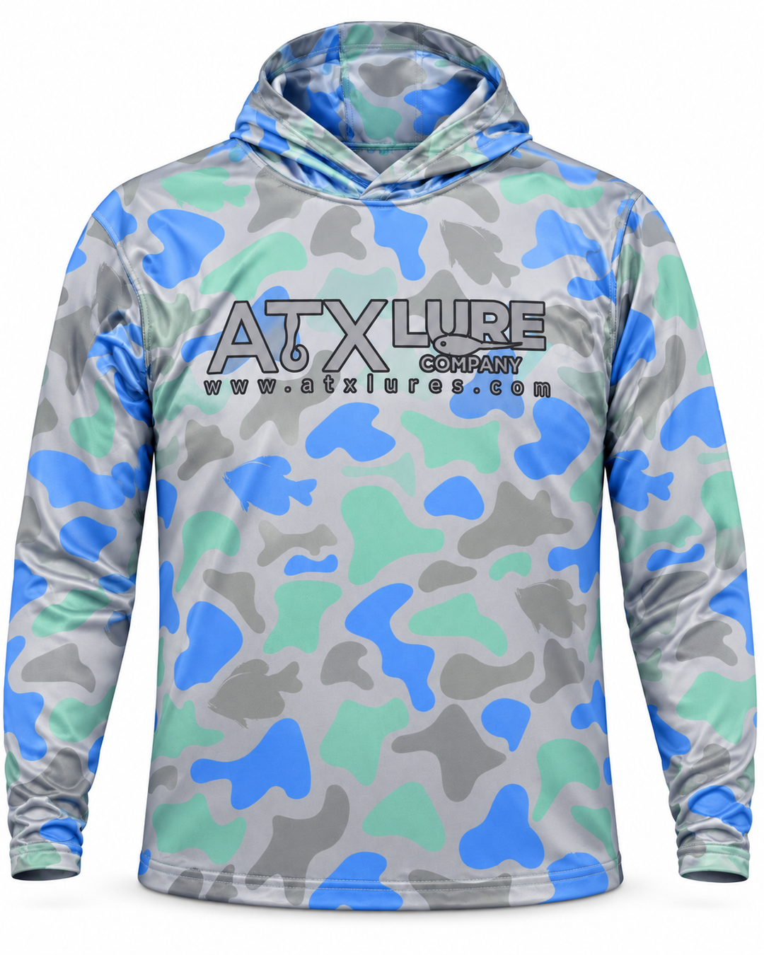 Saltwater Blue Camo hooded fishing shirt