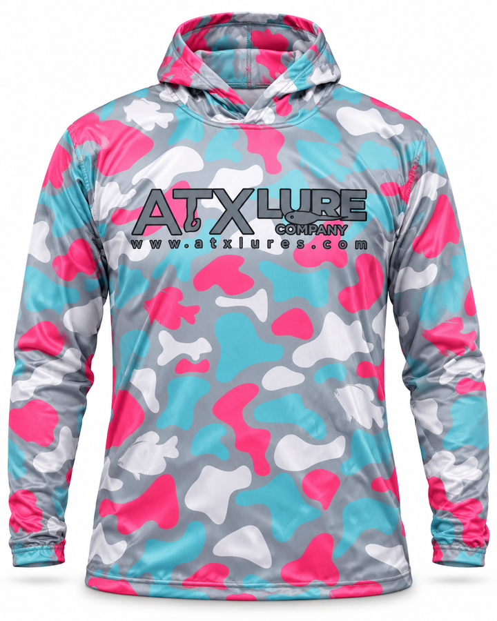 Pink Camo hooded fishing shirt